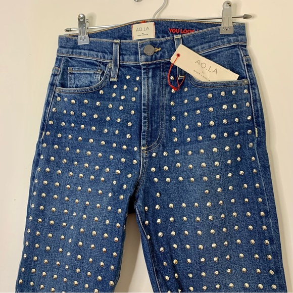 NWT Alice + Oliva Amazing Homebound High Rise Studded Girlfriend Jeans size 26 - Picture 3 of 10